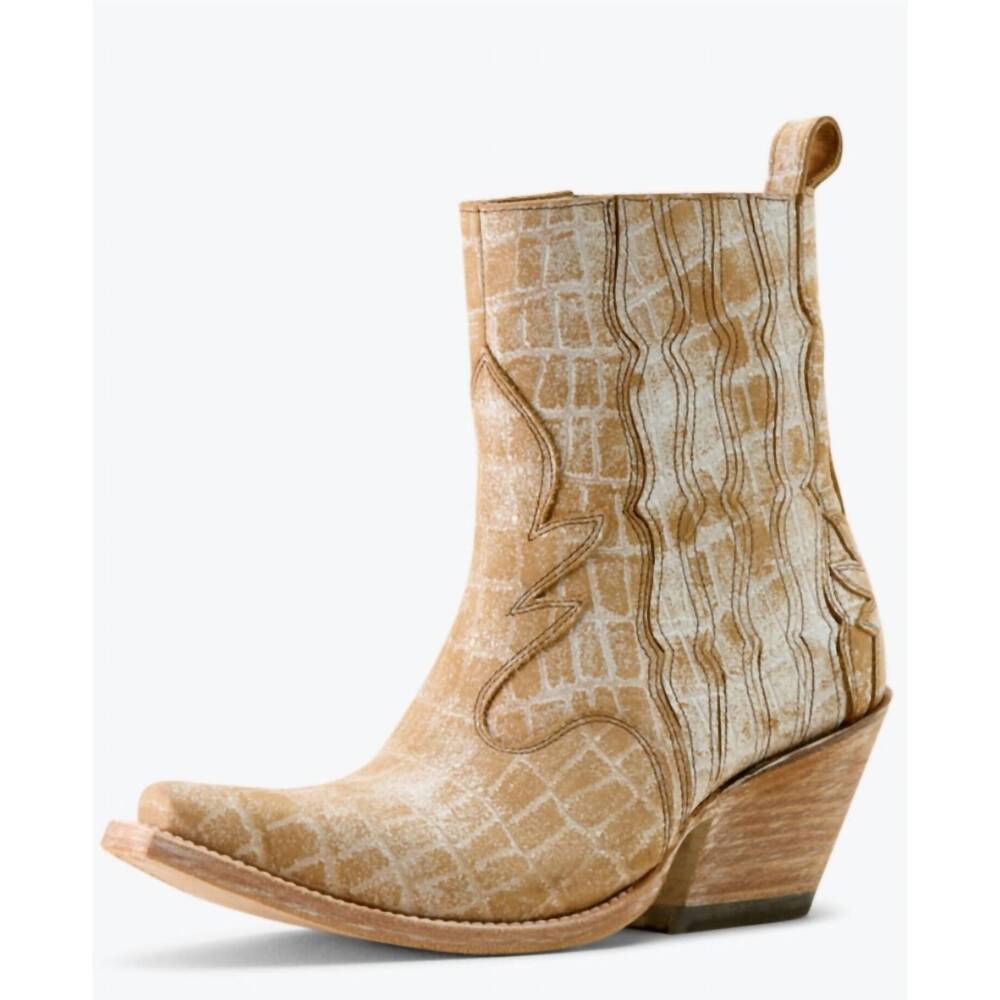 NEW ARIAT women's jade distressed croc print boots in crema